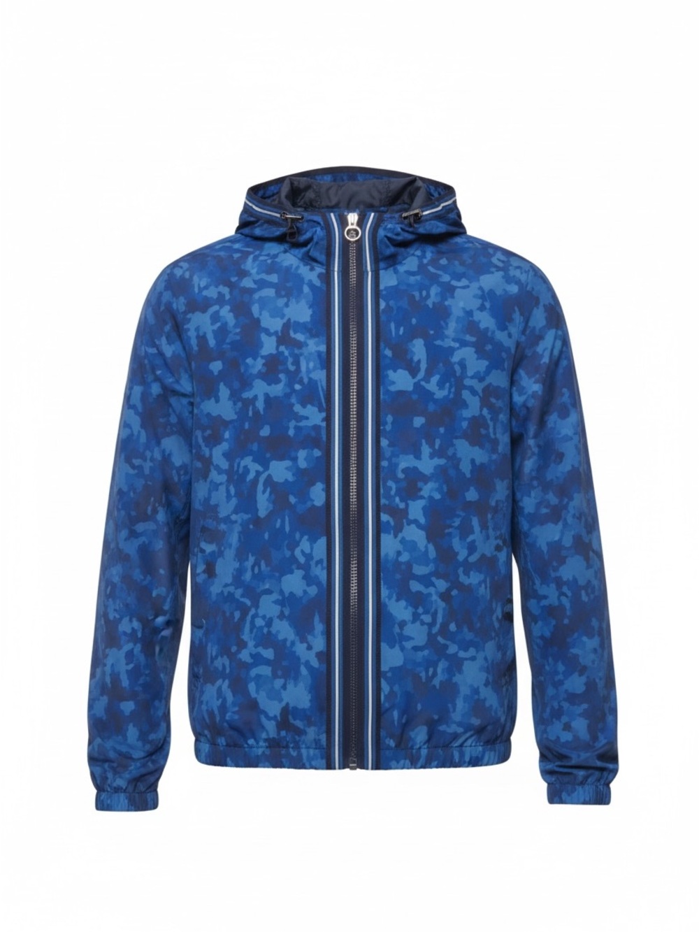 Michael Kors Blue Striped Trim Floral Camouflage Hooded Jacket Size M